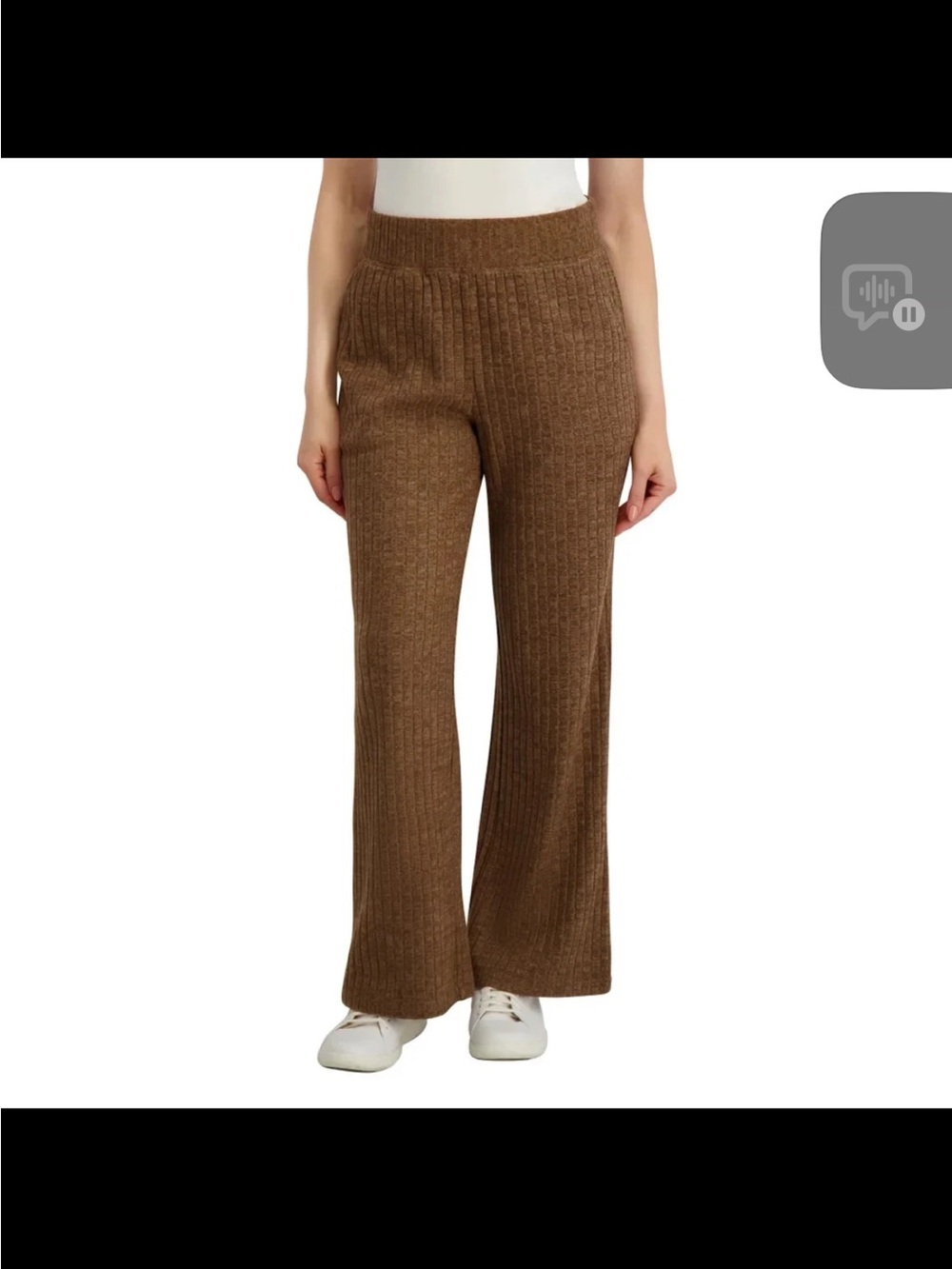 20 pcs wholesale)Rib Knit Wide-Leg Pants - Brown